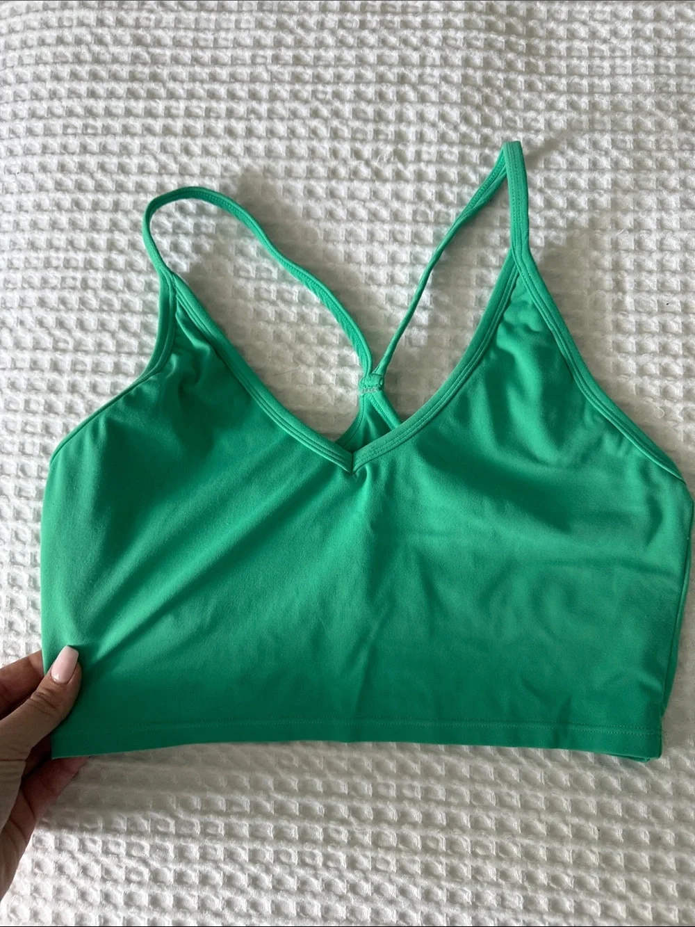 PARAGON Green V-Neck Strappy Sports Bra and High-Waist Bike Shorts - Picture 5 of 8